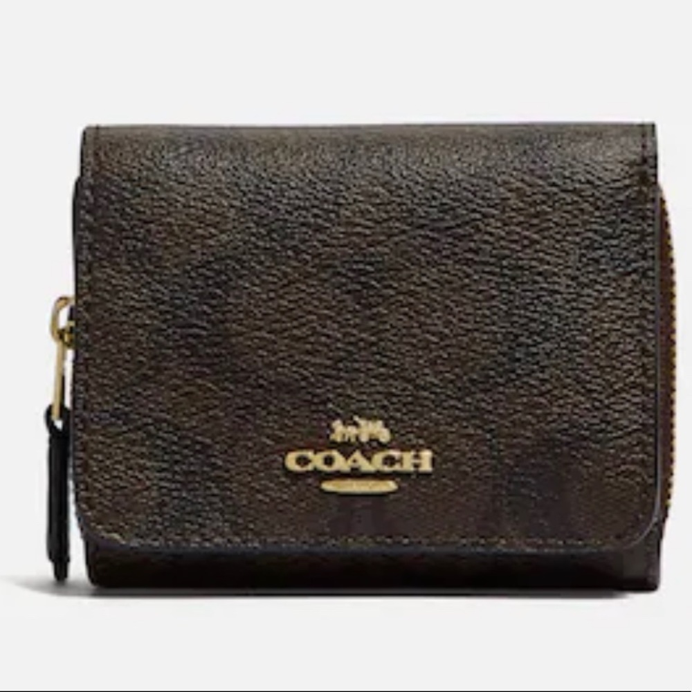 Coach Small Trifold Wallet In Signature Canvas